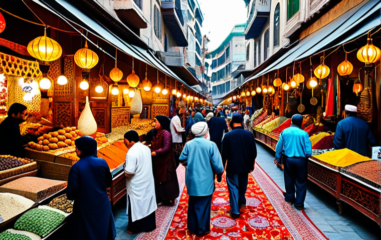 오만의 바자르 문화 - Bustling Oriental Bazaar**
"A vibrant and colorful oriental bazaar scene, filled with merchants sel...