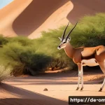 오만 무스카트 국립 동물원 - A detailed, realistic scene of an Arabian Oryx and a Sand Gazelle standing gracefully in a spacious,...