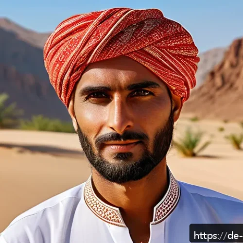 오만 전통 의상 디스다샤 - A dignified Omani man wearing a traditional white Disdasha made of lightweight, finely woven cotton ...